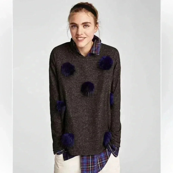 ❤️Host Pick❤️Zara Gray Pom Pom Pullover  Sweater- M- Turkey - Picture 1 of 4